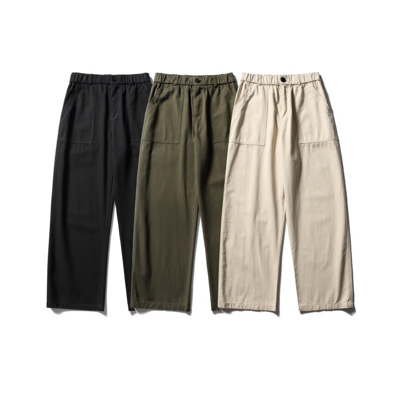 Women's Wide Utility Cargo Pants with Elastic Waistband and Patch Front Pockets Chichicherry