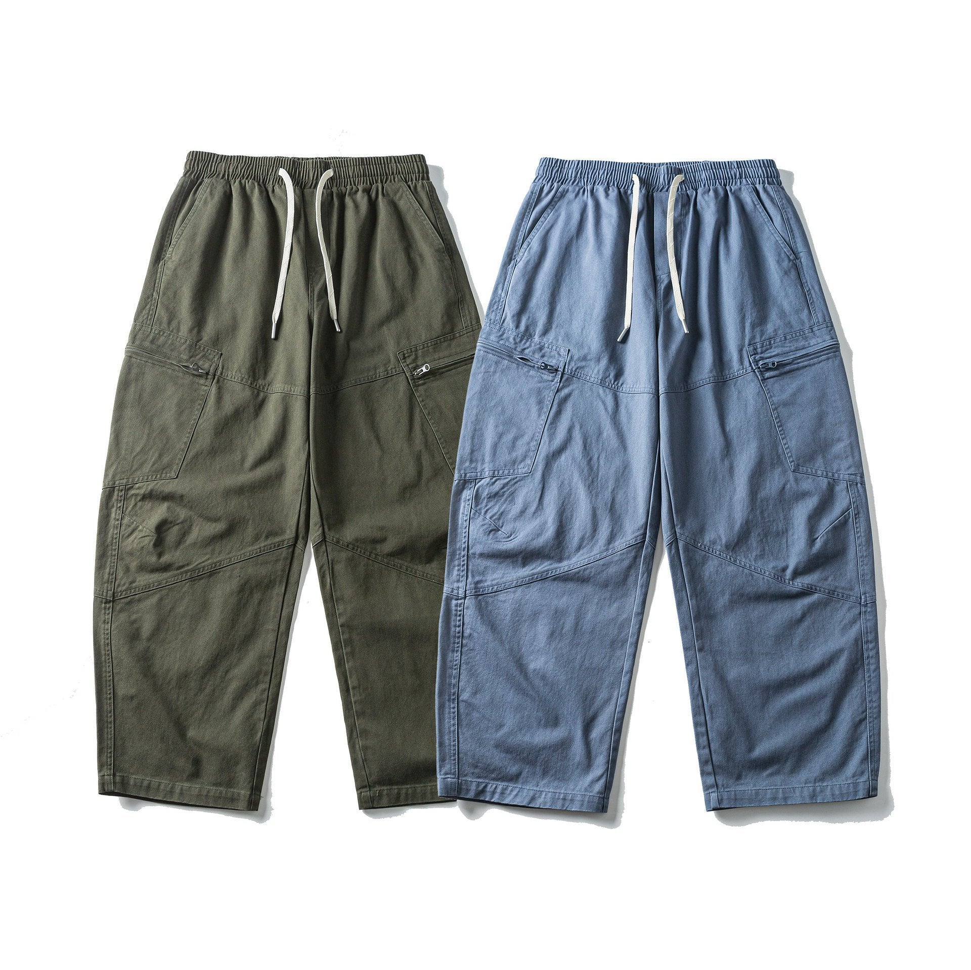 Men's Cropped Cargo Pants with Elastic Waistband, Drawstring and Zipper Pockets Chichicherry
