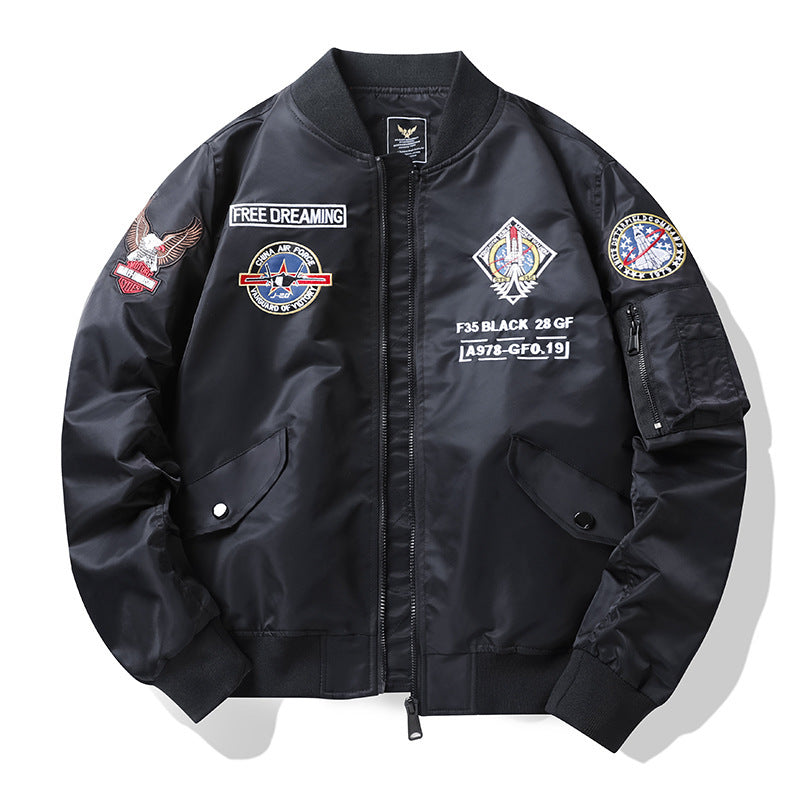 Men's pilot bomber jacket in aviator style with badge patch and arm pocket Chichicherry