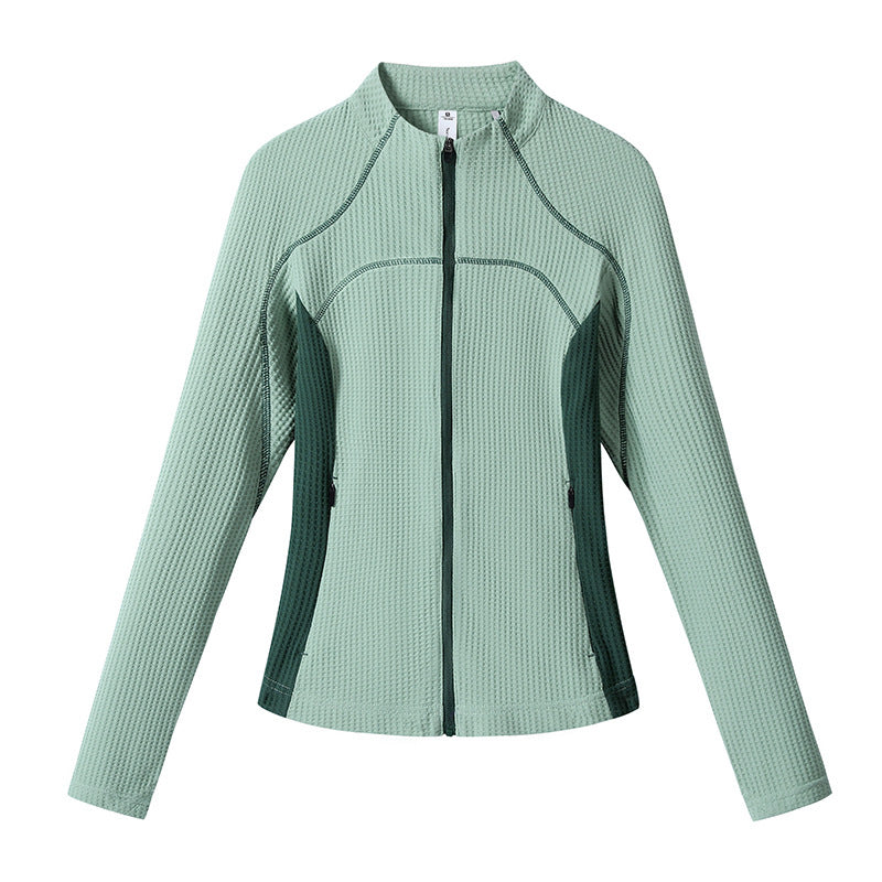 Women waffle structure functional jacket with full zip, stand-up collar and contrast side inserts Chichicherry