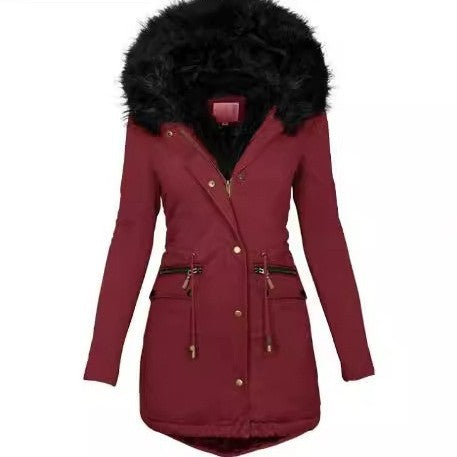 Women Slim-Fit Thermal Parka with voluminous faux fur hood and drawstring Chichicherry