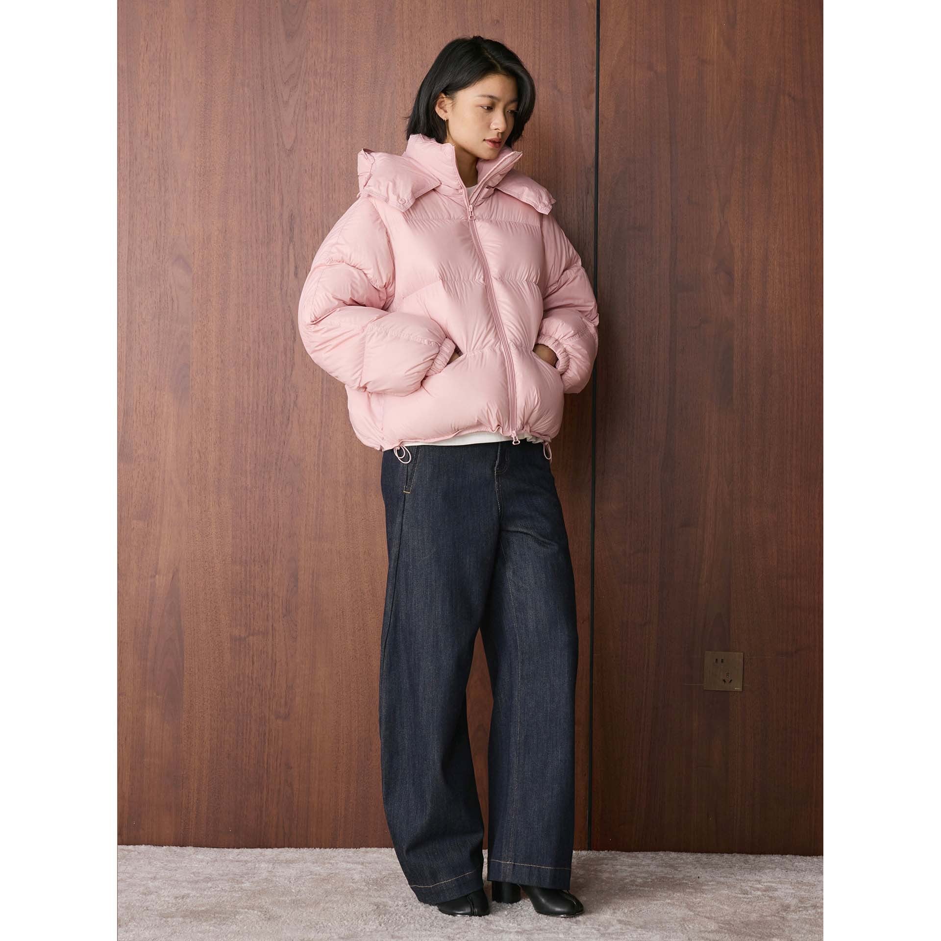 Women's short-cut volume padded jacket with XXL hood and drawstring Chichicherry