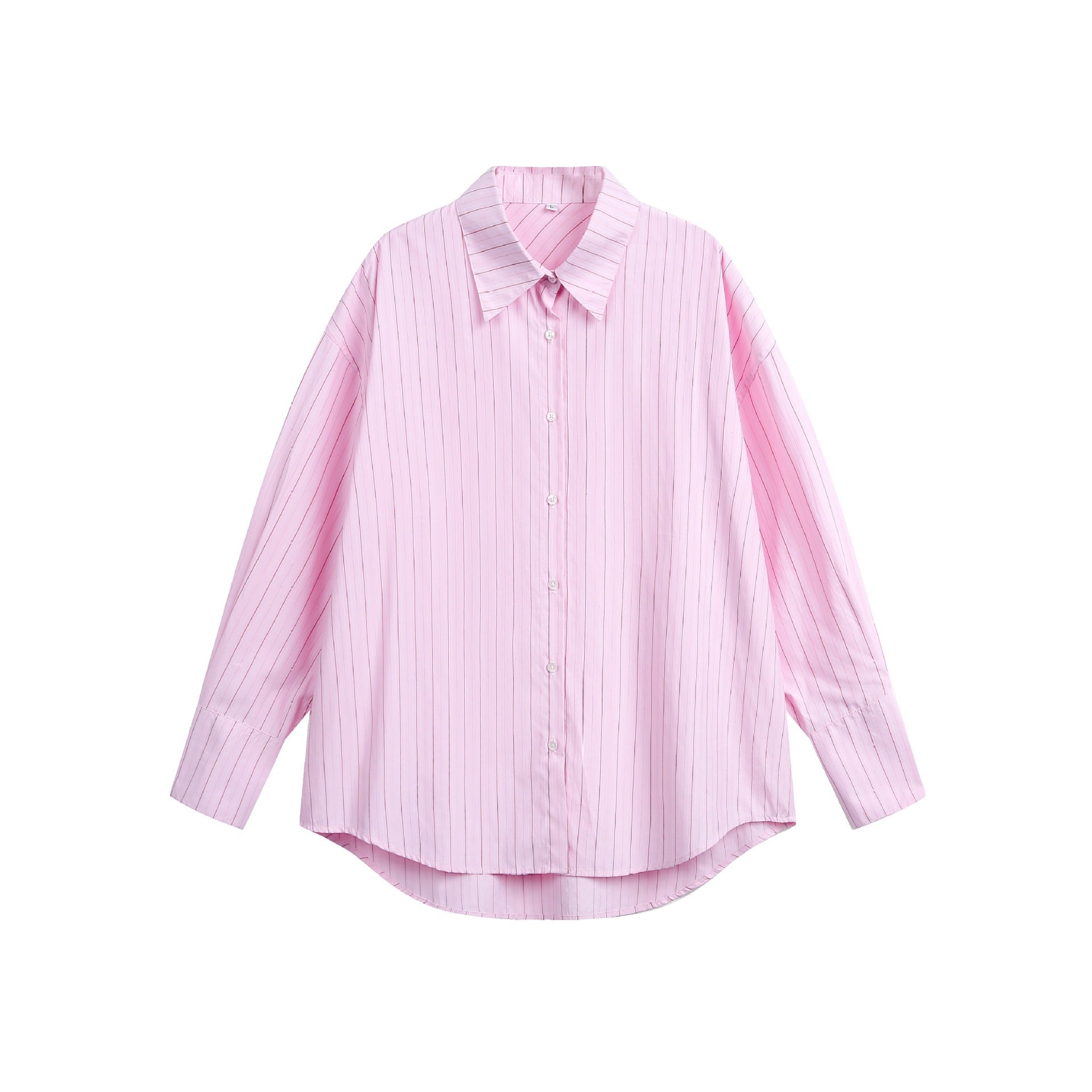 Women's oversized shirt blouse with fine pinstripe texture and rounded hem Chichicherry