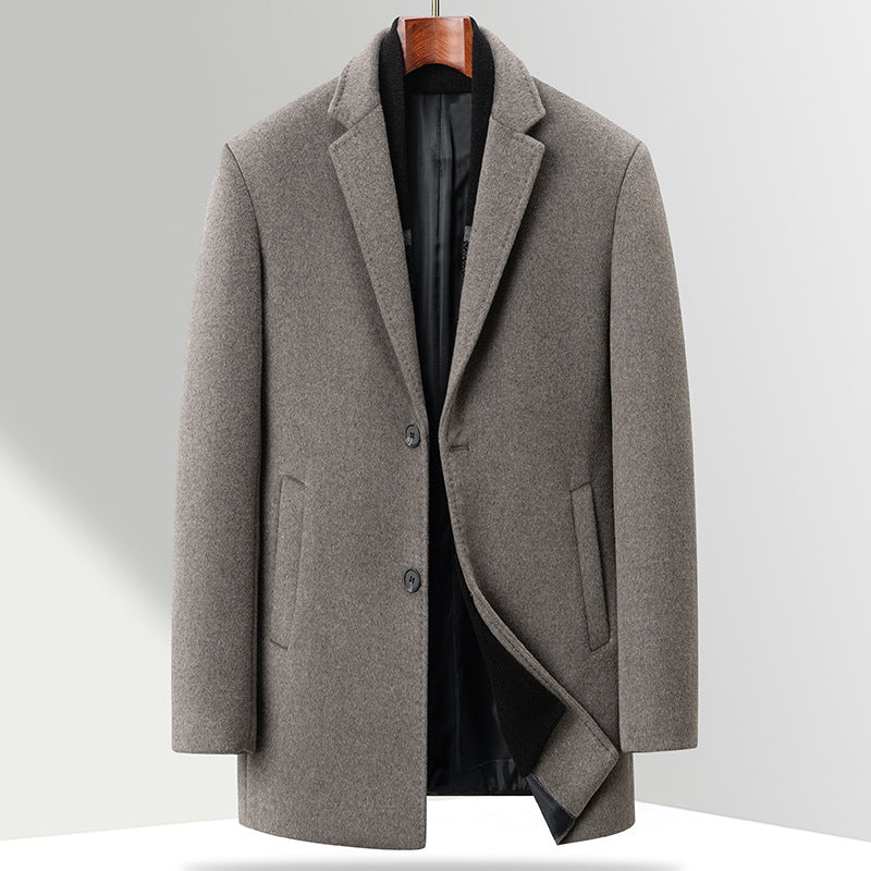 Men's Modern Business Overcoat made of Wool Blend with Slim Lapels and Thermolining Chichicherry
