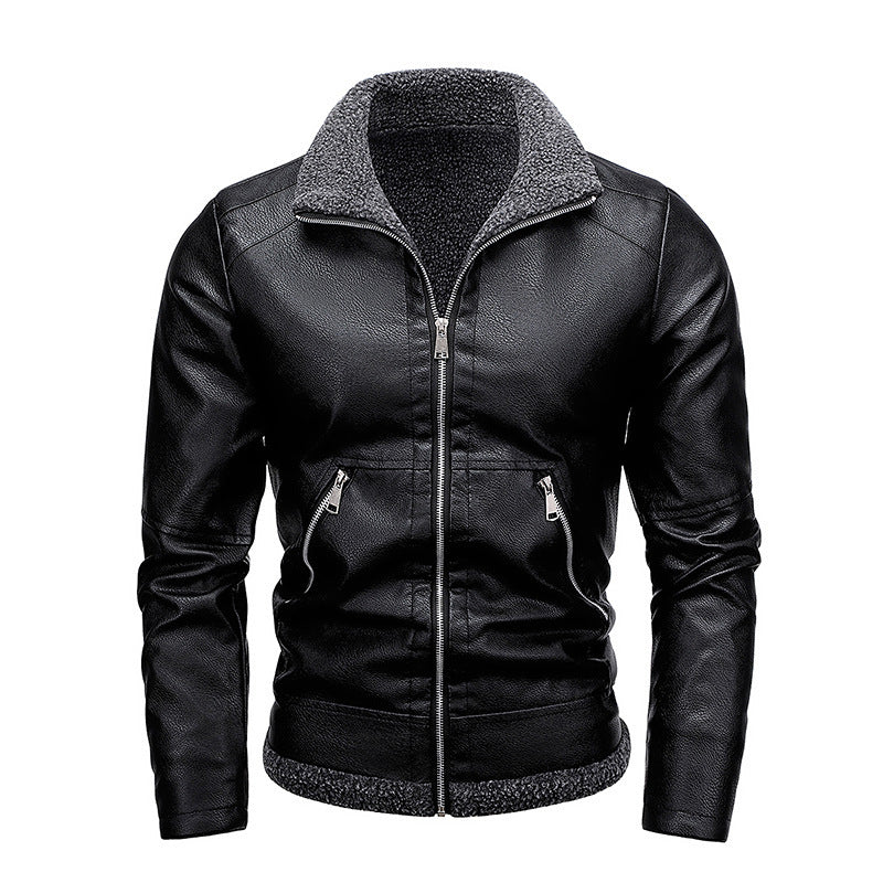 Men's leather look pilot jacket with Sherpa interior lining and concealed zip placket Chichicherry