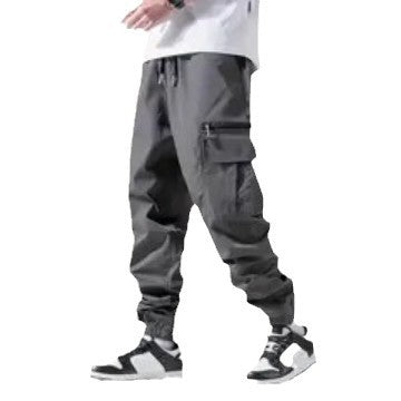 Men's Twill Cargo Jogging Pants with Zipper Leg Pocket & Drawstring Waist Chichicherry