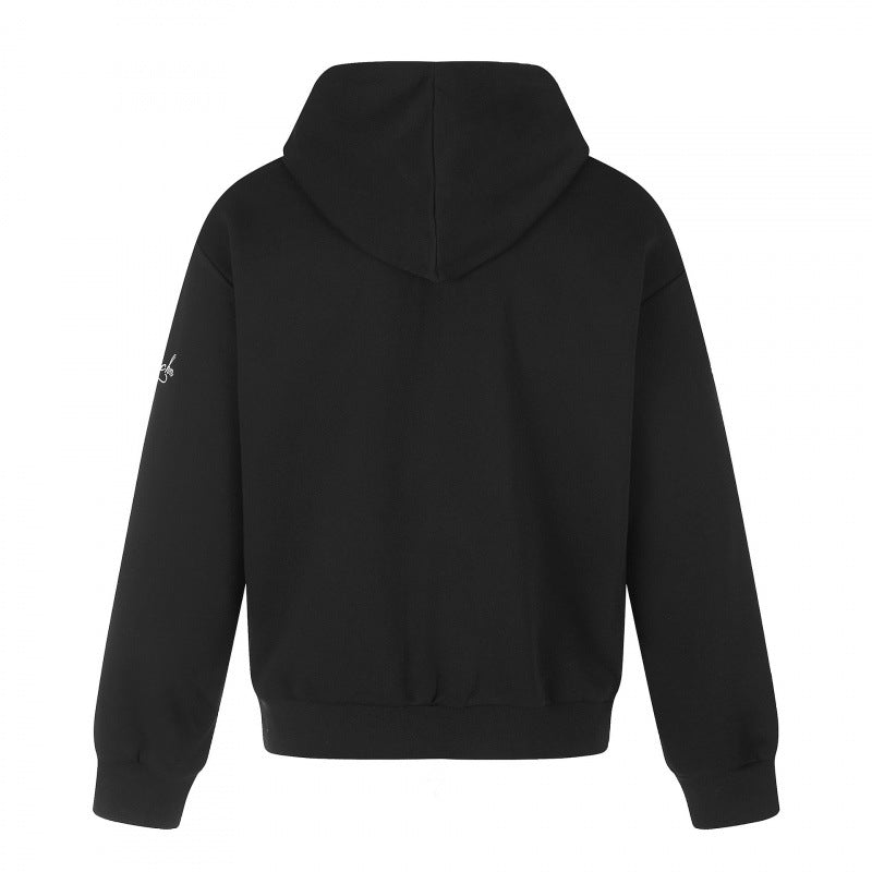 Unisex Zip-Up Hoodie in Military Look with Cord Embroidery and Cross Zipper Chichicherry