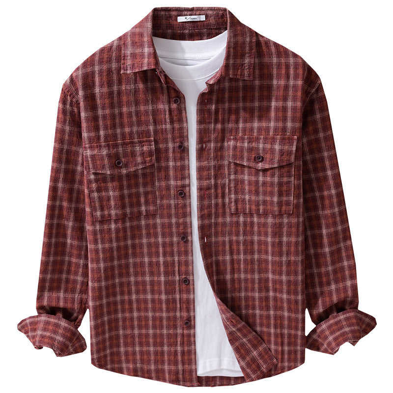 Men's Soft Brushed Check Shirt in Shirt Jacket Cut with Flap Pockets Chichicherry