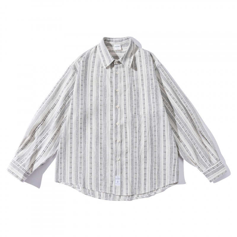 Men's oversized shirt in boxy cut with textured stripe pattern and rounded hem Chichicherry