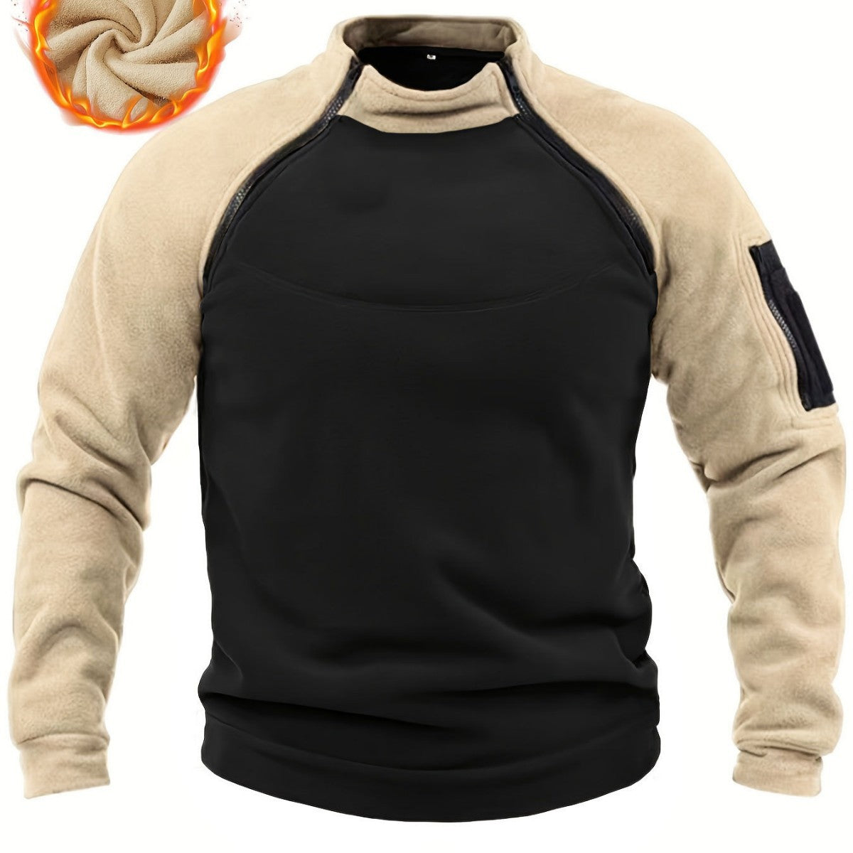 Men's Thermal Fleece Pullover with Shoulder Zippers & Arm Pocket Chichicherry
