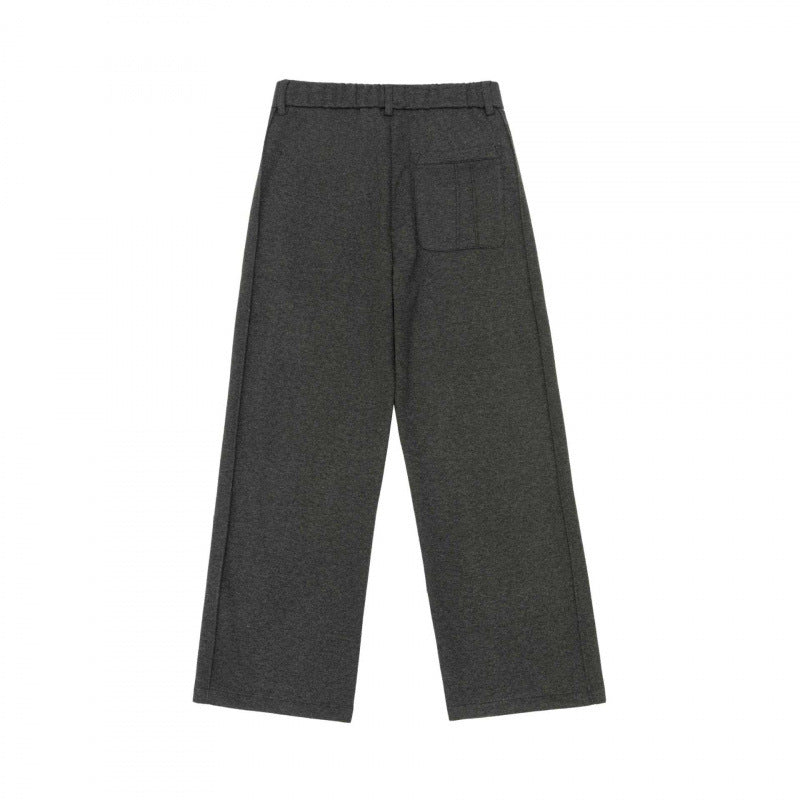 Ladies Wide Wool Blend Trousers with Crease, High Waist and Straight Leg Chichicherry