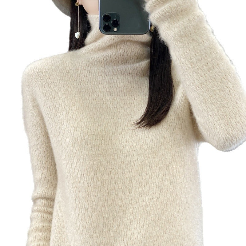 Women's soft fine-knit mock neck sweater with fluffy mohair look, delicate honeycomb structure and casual oversized fit Chichicherry