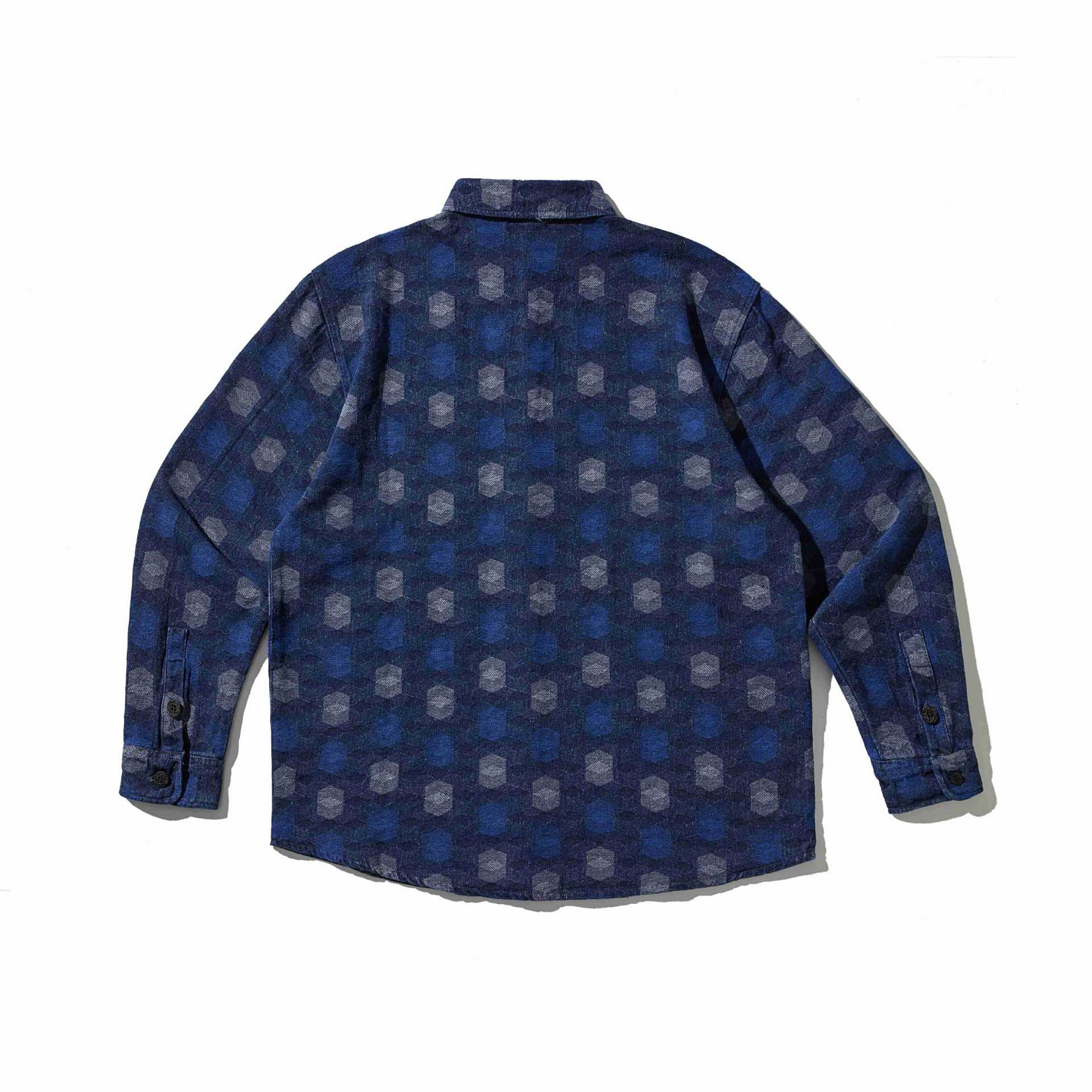 Men's shirt jacket in denim look with geometric jacquard pattern Chichicherry