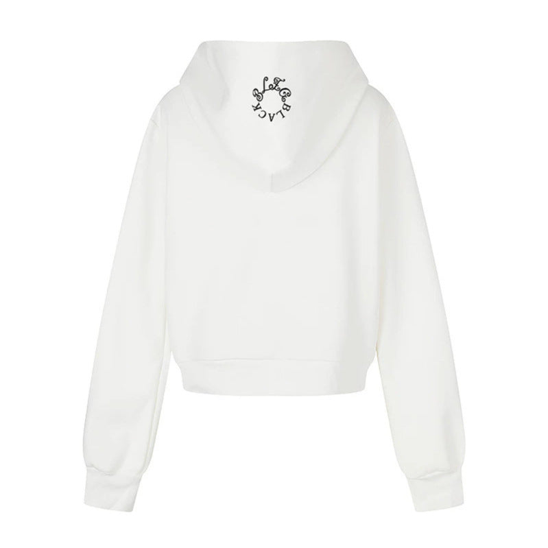 Women's Hooded Sweat Jacket with Photo Print, Short Cropped Cut and Cross Zipper Chichicherry