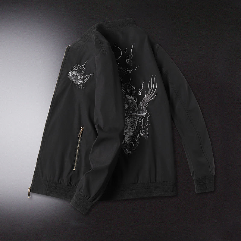 Men's bomber jacket with oriental tiger embroidery, lightweight microfiber outer layer and ribbed cuffs Chichicherry