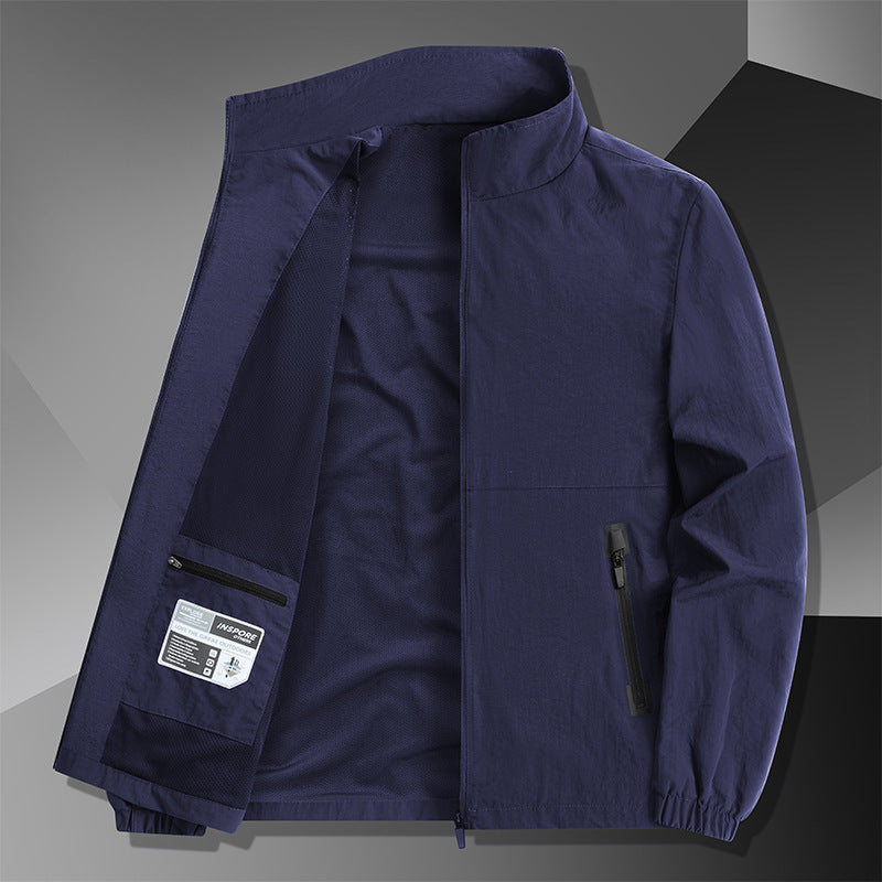 Men's Lightweight Cotton Blend Transitional Jacket with Stand-Up Collar and Concealed Zipper Chichicherry
