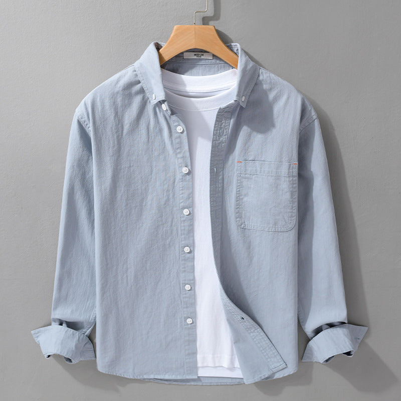 Men's Lightweight Cotton Overshirt in Shirt Jacket Style with Chest Pocket and Button-Down Collar Chichicherry