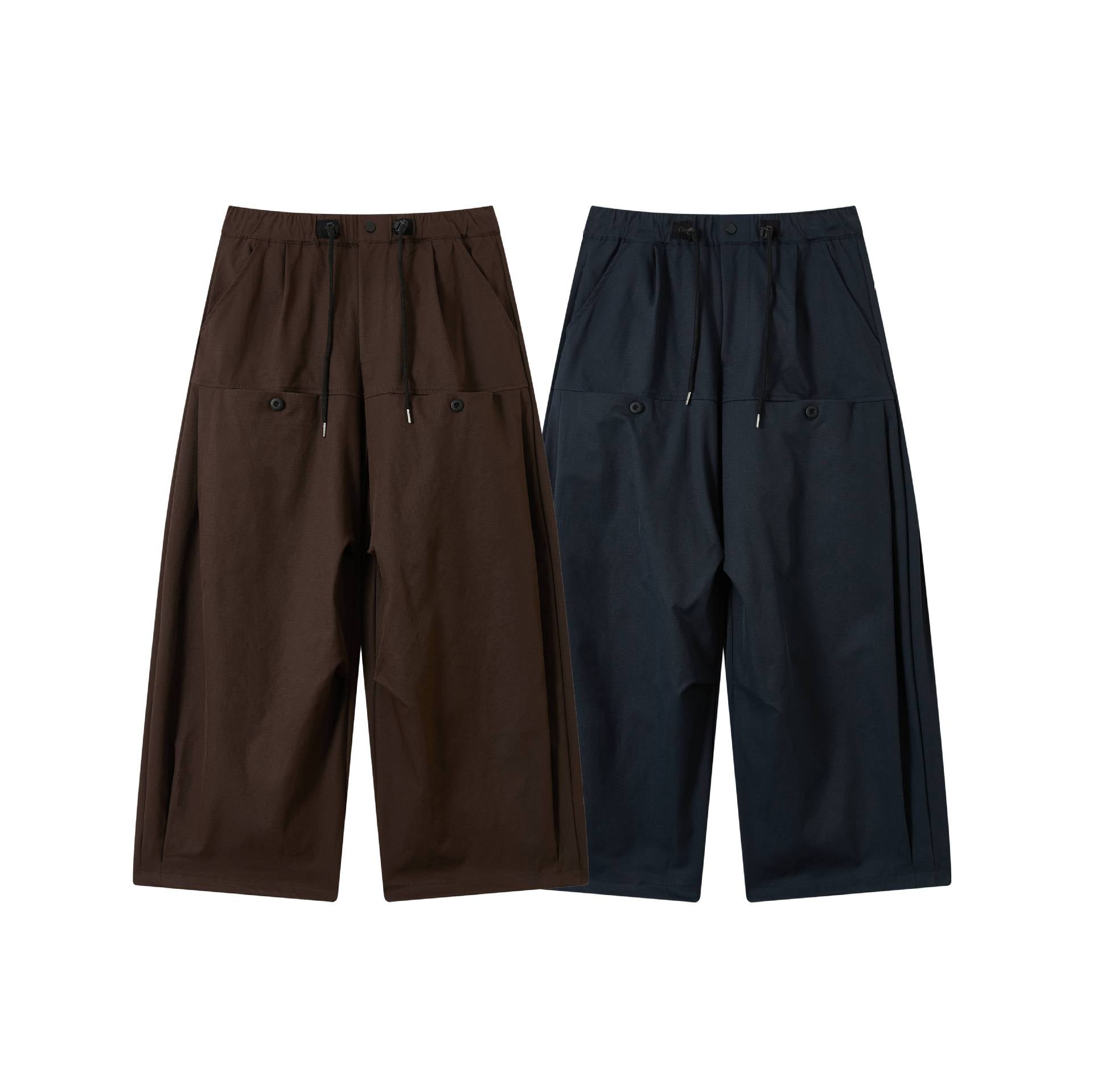 Women's wide cropped pleated trousers with drawstring and cargo pockets Chichicherry