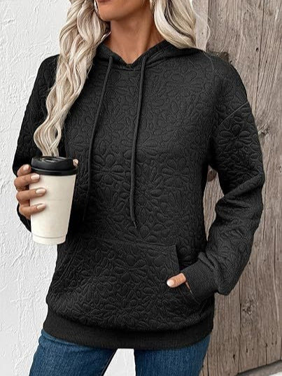 Women's Quilted Hoodie with Floral Embossed Quilted Texture Chichicherry
