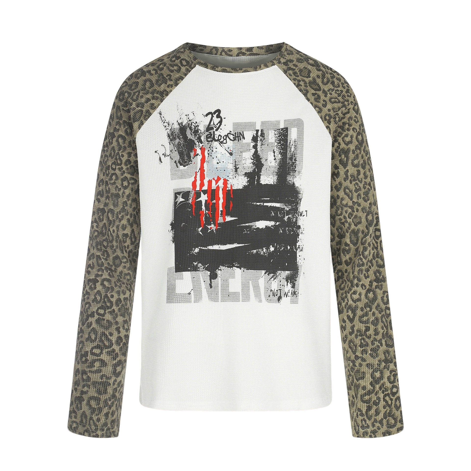 Women's Long Sleeve Shirt in Baseball Style with Leopard Sleeves and Graphic Print Chichicherry