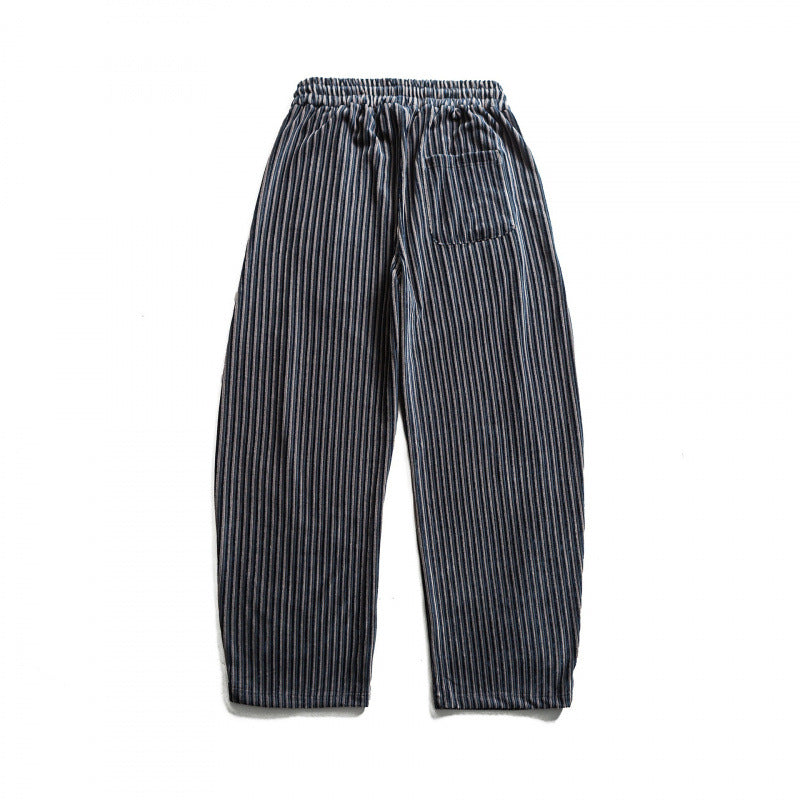 Unisex Wide Cord-Style Lounge Pants with Drawstring and Vertical Stripes Chichicherry