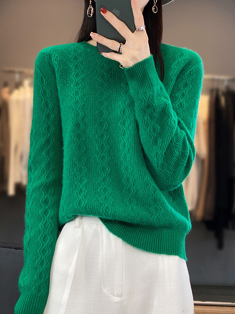 Women's cable pattern fine knit sweater with fine texture and boxy silhouette Chichicherry