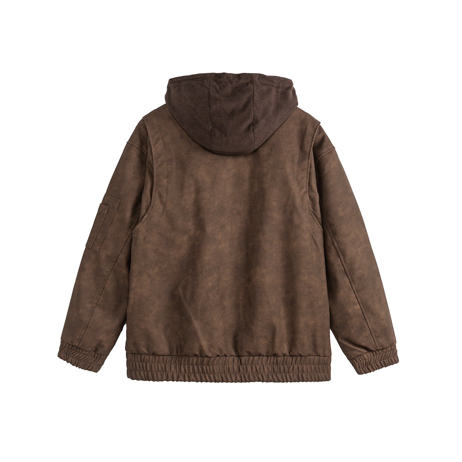 Unisex Boxy-padded Hooded Bomber Jacket with Velour Look, Cord Collar and Sleeve Zipper Chichicherry