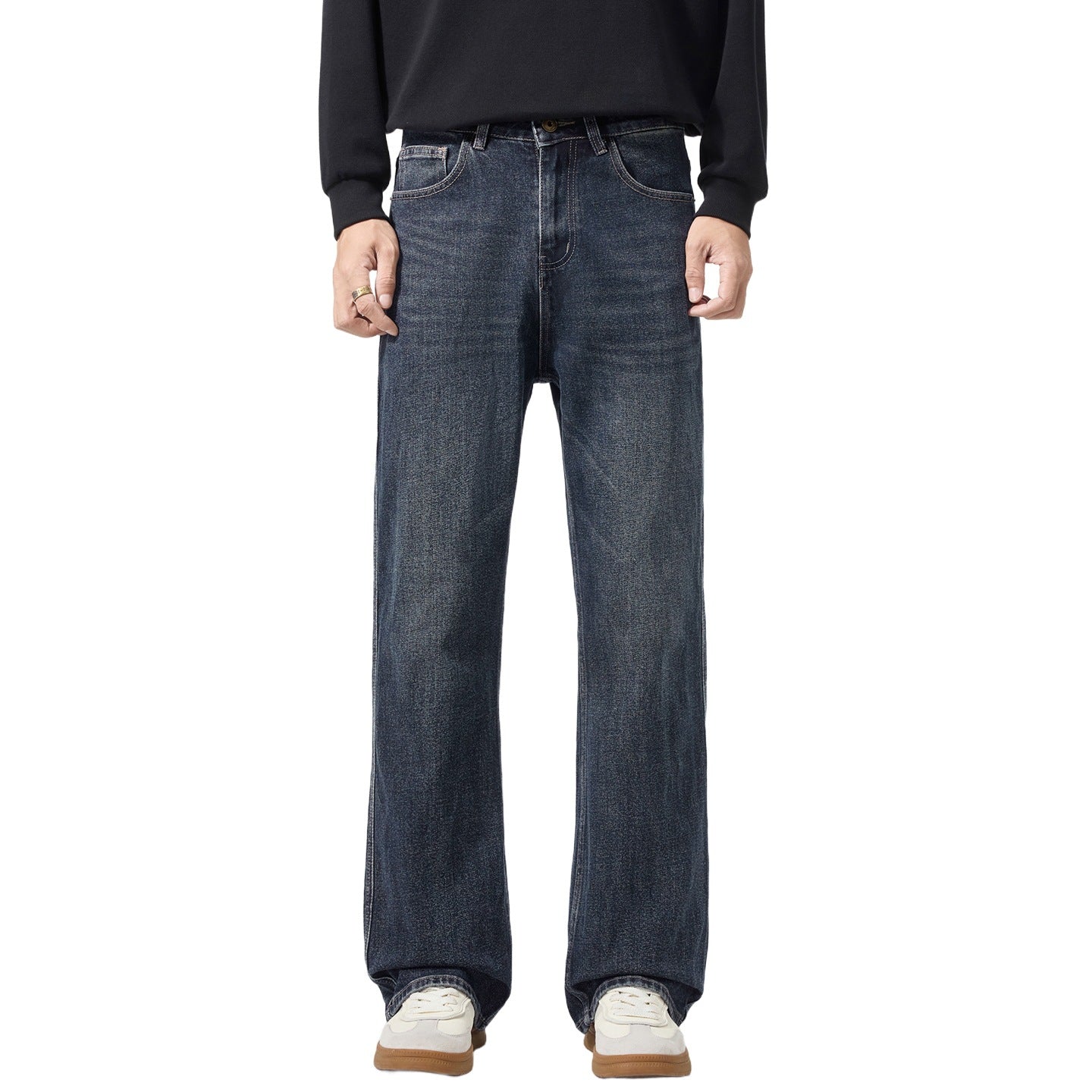 Men's Loose-Fit Denim Jeans with Mid Rise and Used Look Chichicherry