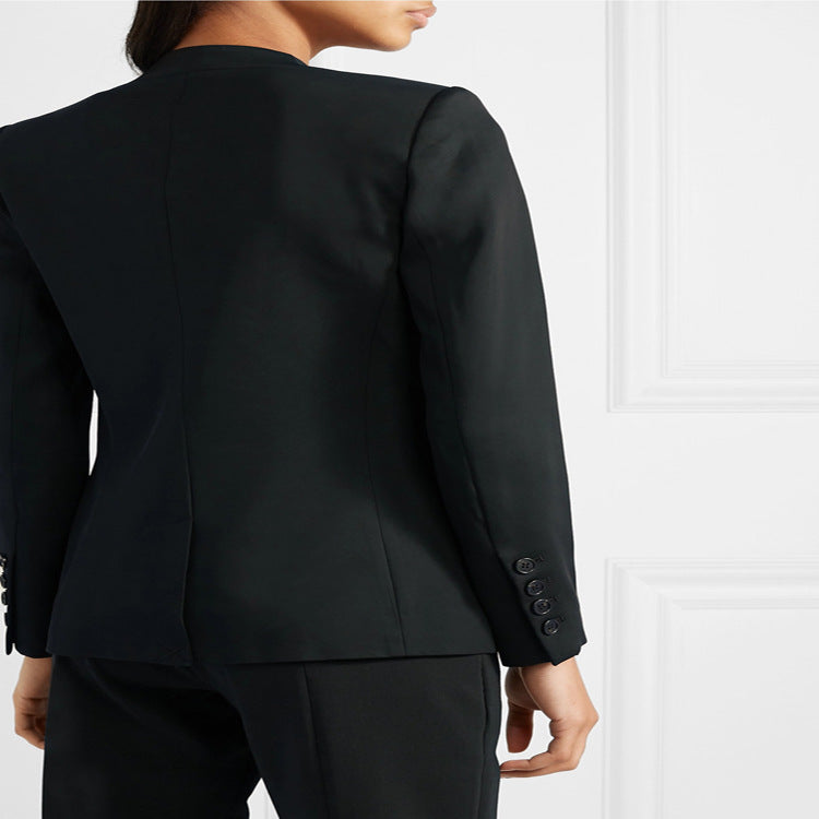 Women's Two-Piece Tailoring Set made of Stretch Crepe with Open Long Blazer and Cropped Cigarette Pants Chichicherry