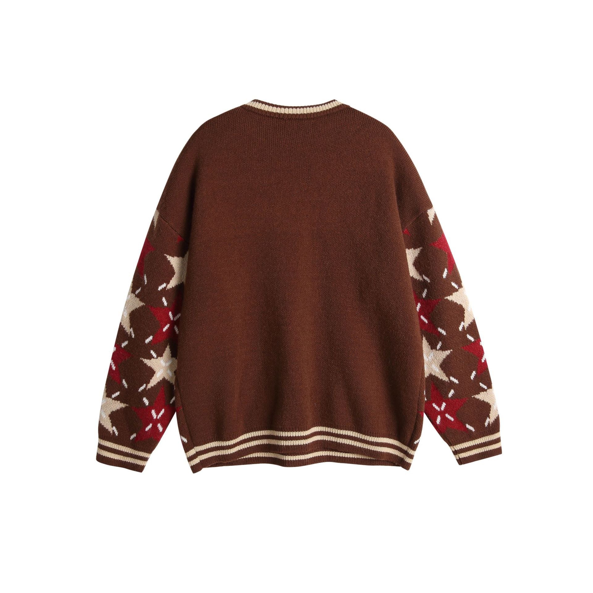 Unisex Chunky Knit Oversized Sweater with Star Intarsia and Embroidered Logo Patch Chichicherry