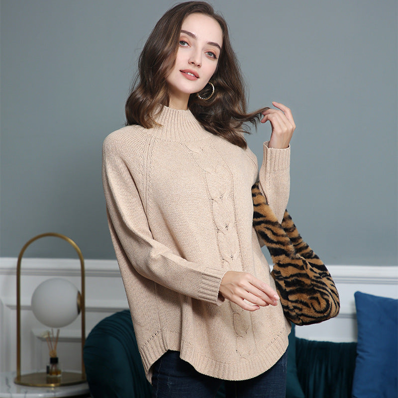 Women’s turtleneck sweater with cable pattern and raglan sleeves Chichicherry