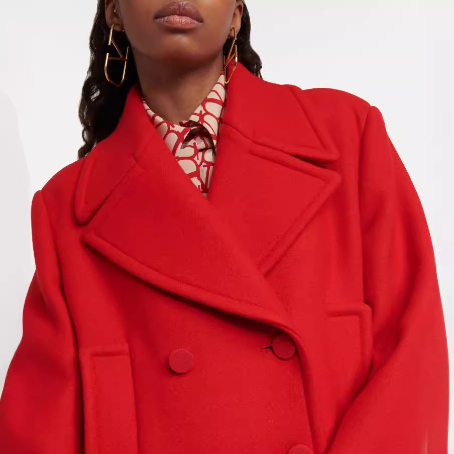 Women floor-length double-breasted wool-cashmere coat with wide lapels Chichicherry