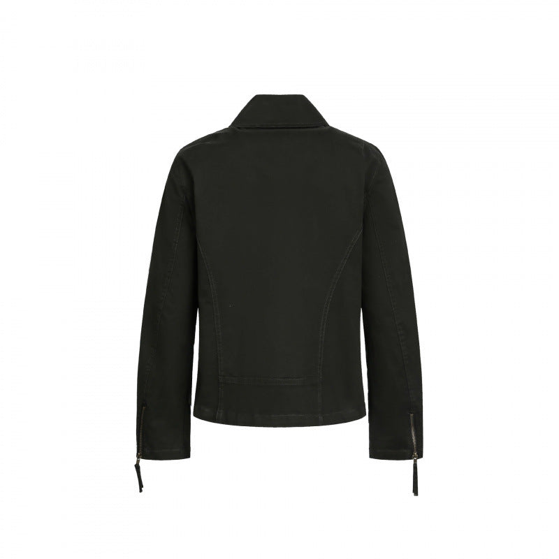 Men's Asymmetrical Biker Jacket with Diagonal Metal Zipper Chichicherry