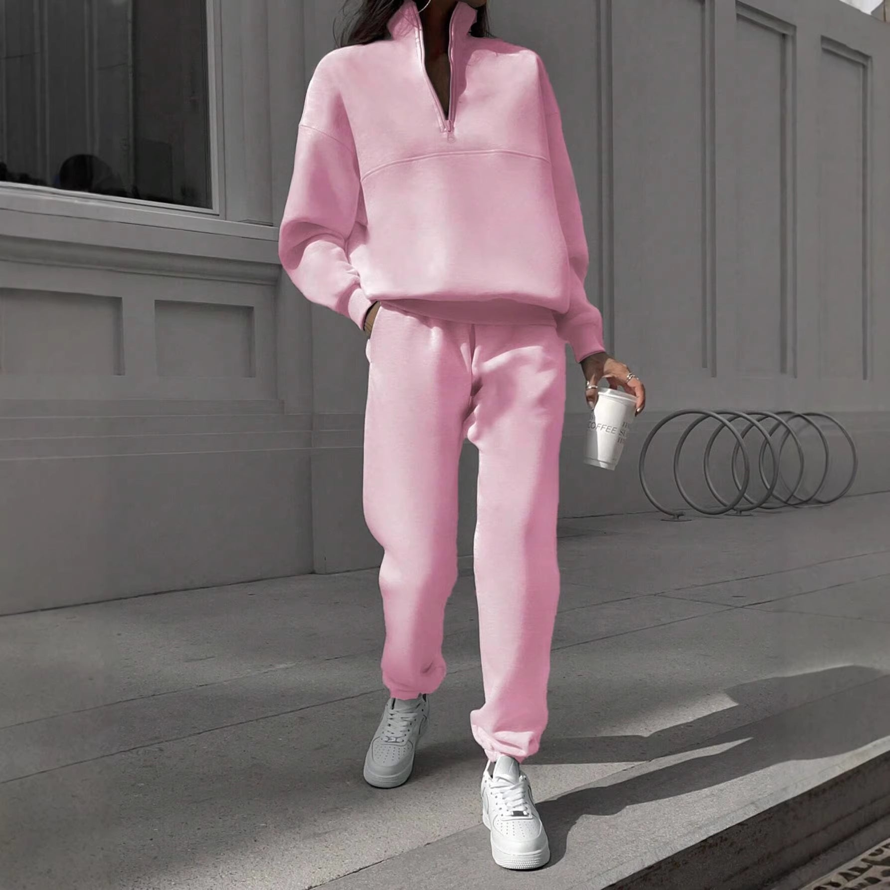 Women's Comfort Sweat Set with Half-Zip Stand-Up Collar and Relax Jogger Chichicherry