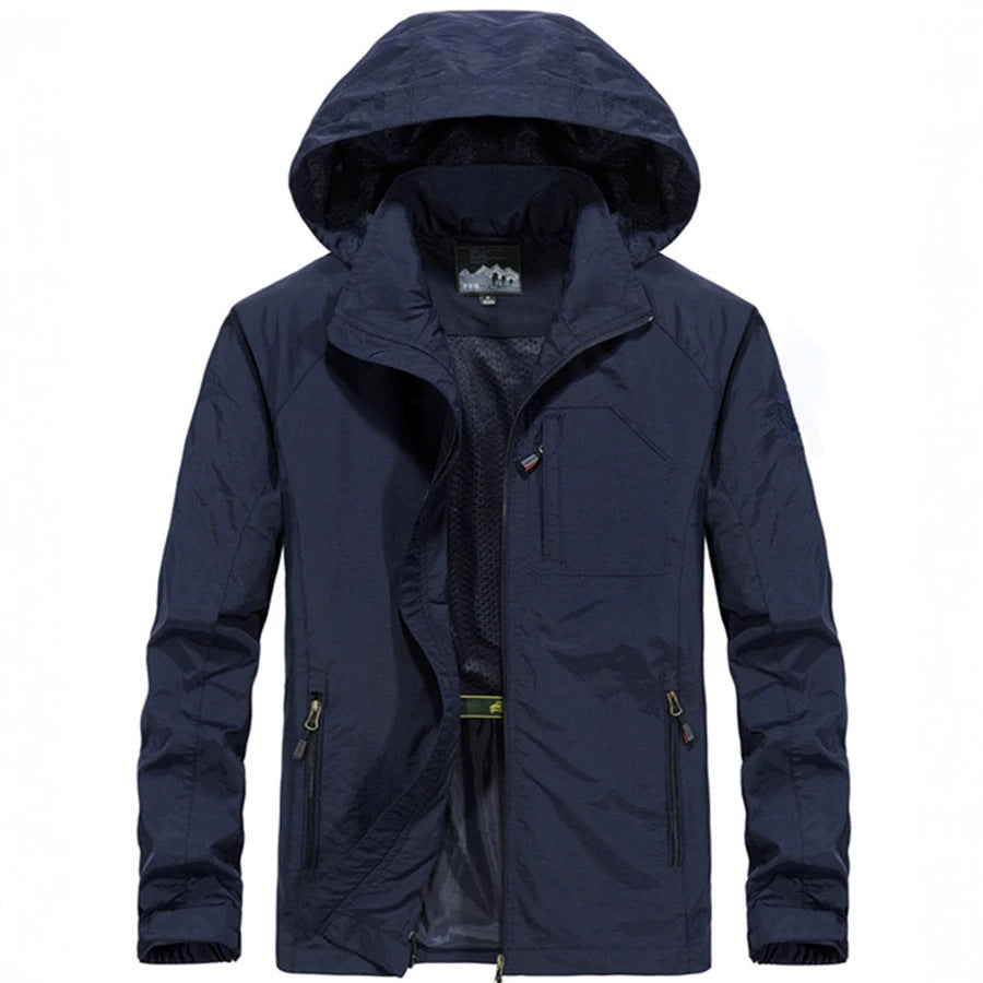 Men's Lightweight All-Weather Field Jacket with Hood, Mesh Lining, and Zippered Pockets Chichicherry