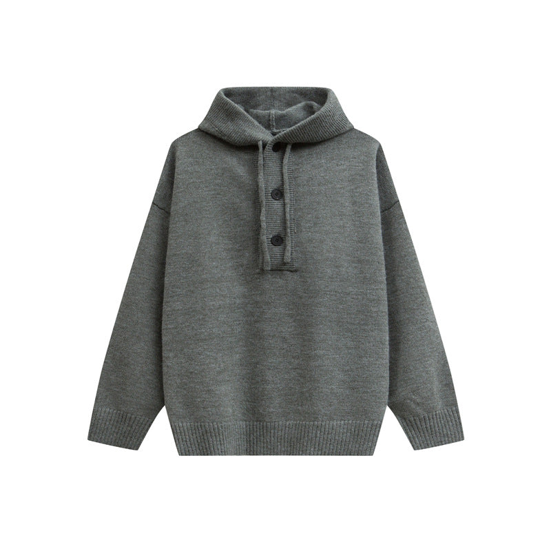 Women Oversize Hoodie Sweater with Half Button Placket and Ribbed Cuffs Chichicherry