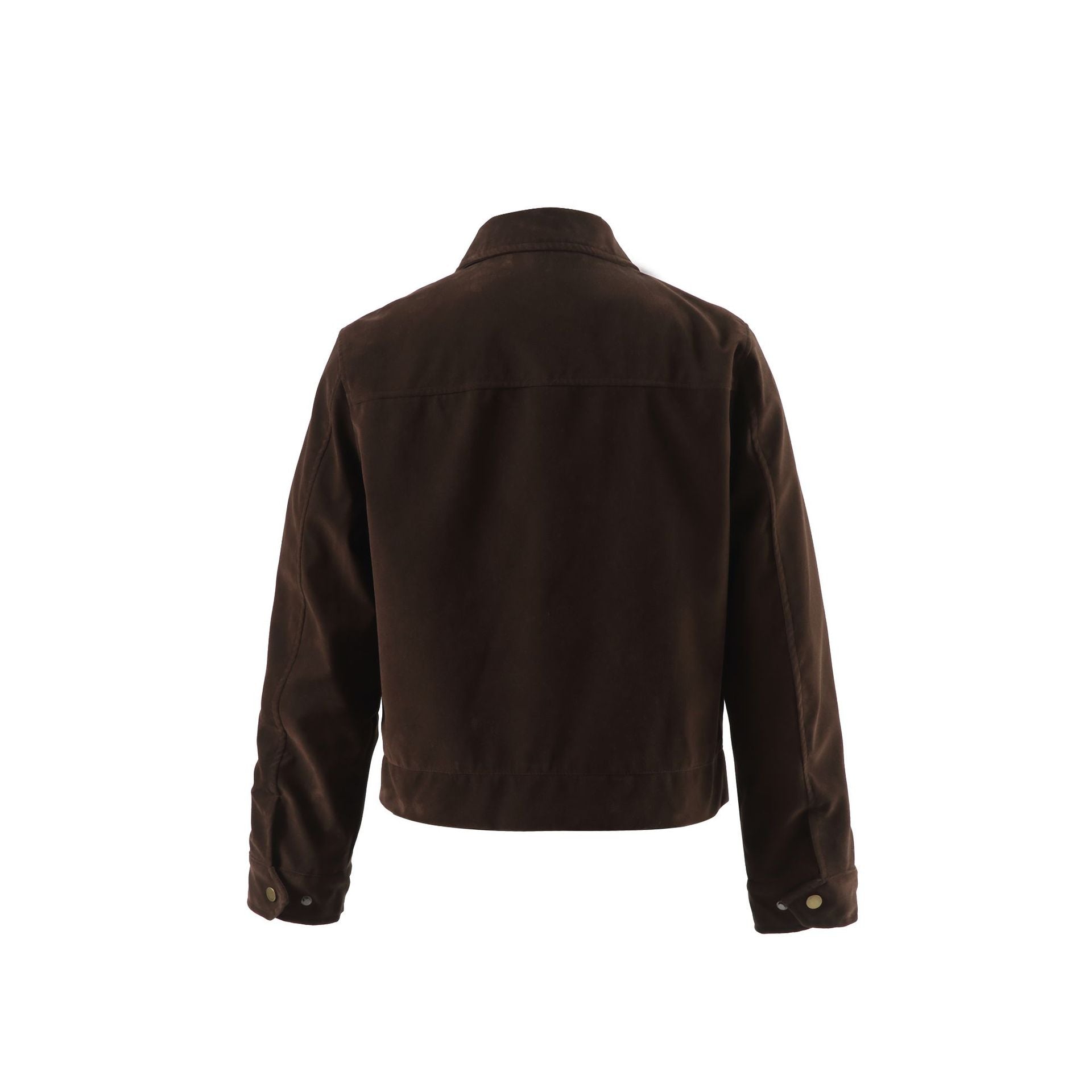 Men's short-cut velour-look blouson with shirt collar and concealed zip closure.