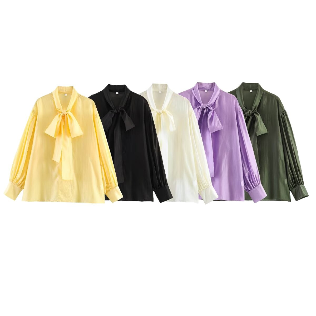 Women's tie blouse made of shiny satin with voluminous balloon sleeves Chichicherry