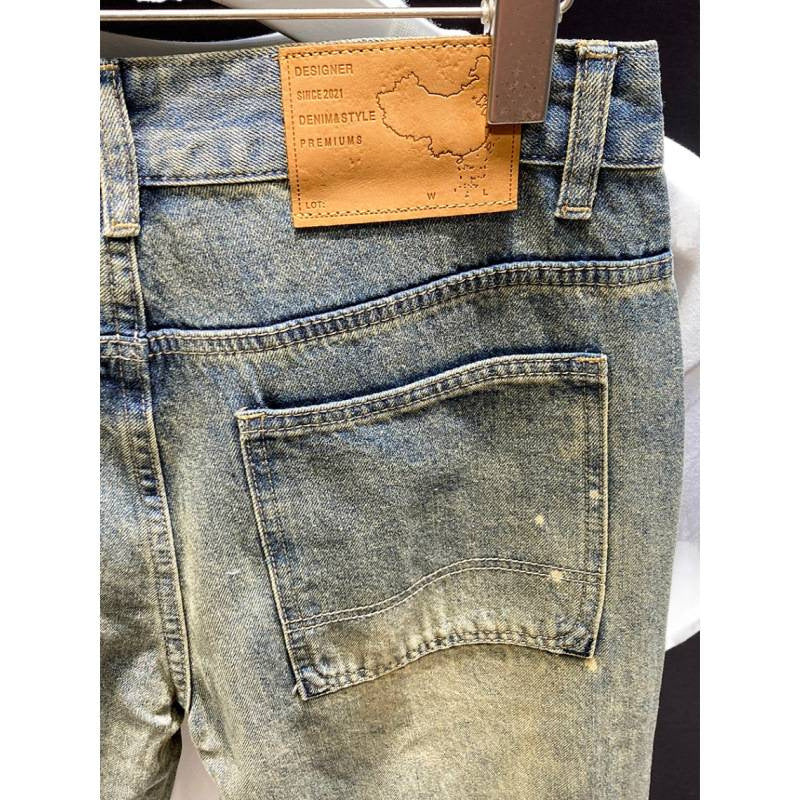 Herren Relaxed-Tapered Vintage-Jeans mit Paint‑Splatter, hohem Bund und umgeschlagenem Saum Chichicherry