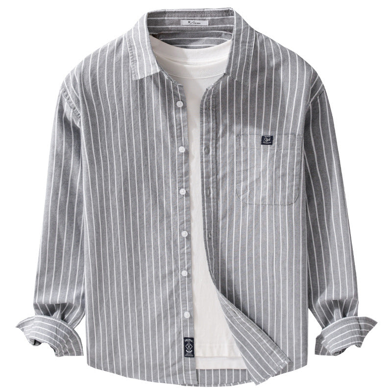 Men's Striped Cotton Long Sleeve Shirt in Relaxed Look with Kent Collar and Chest Pocket Chichicherry