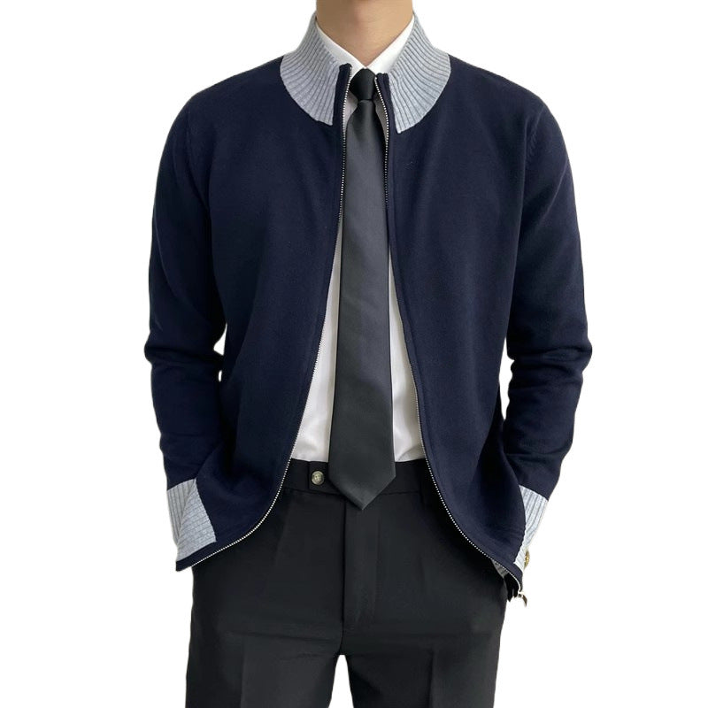 Herren Reißverschluss-Feinstrick-Cardigan mit Stehkragen und geripptem Saum Chichicherry