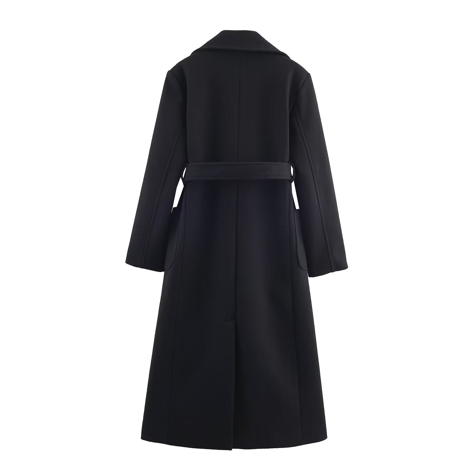 Women Longline Coat with Wide Lapel and Tied Belt Chichicherry