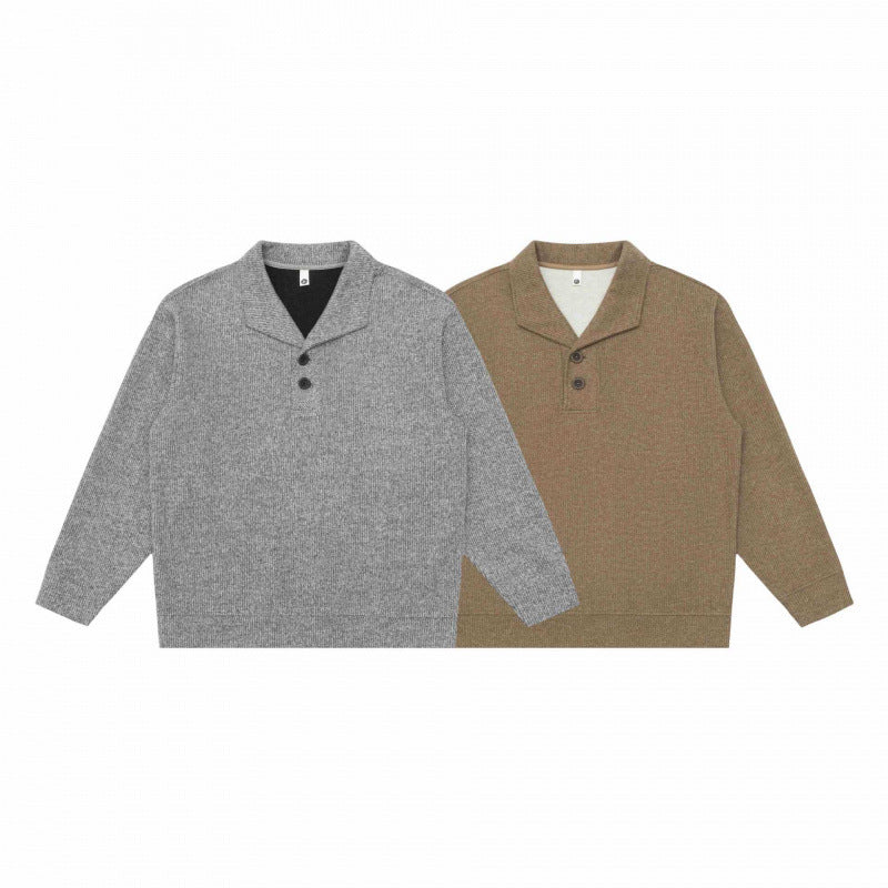 Men's chunky knit sweater with shawl collar and button placket Chichicherry
