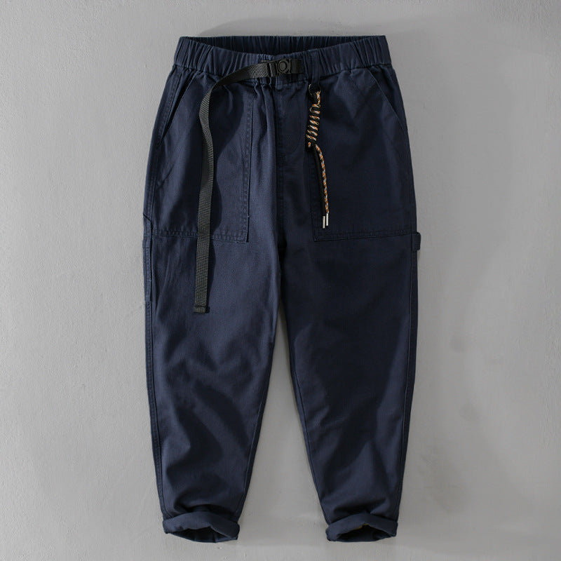 Men's Tapered Utility-Style Cargo Pants with Cuffed Hem and Elastic Waistband Chichicherry