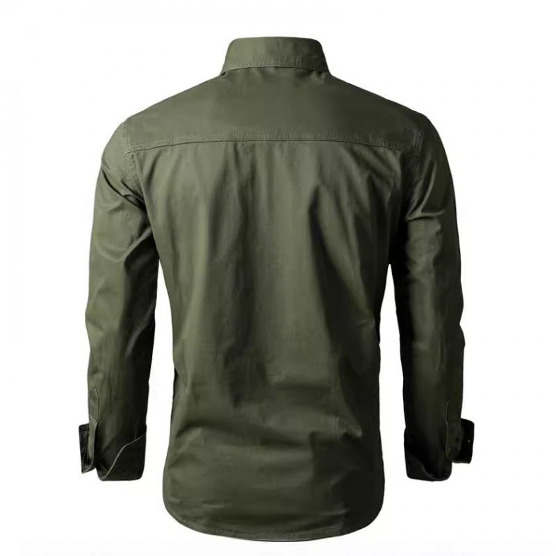 Men's Long Sleeve Work Shirt with Double Chest Pockets and Durable Twill Chichicherry