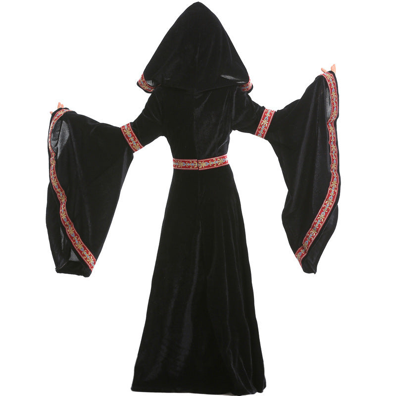 Ladies Elegant Sorceress Costume with Flared Sleeves and Playful Hooded Collar Chichicherry