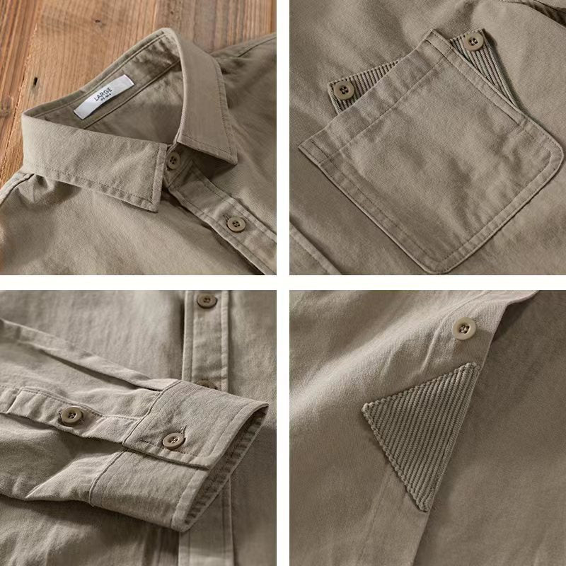 Men's Minimalist Cotton Layer Shirt with Kent Collar, Chest Pocket and Soft Touch Chichicherry