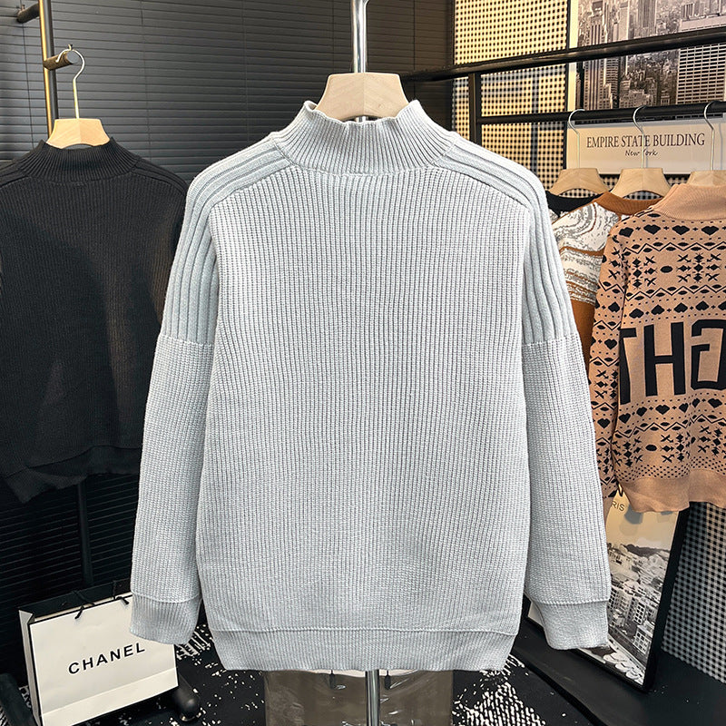 Herren Grobstrick-Pullover mit halber Knopfleiste und hohem Stehkragen Chichicherry
