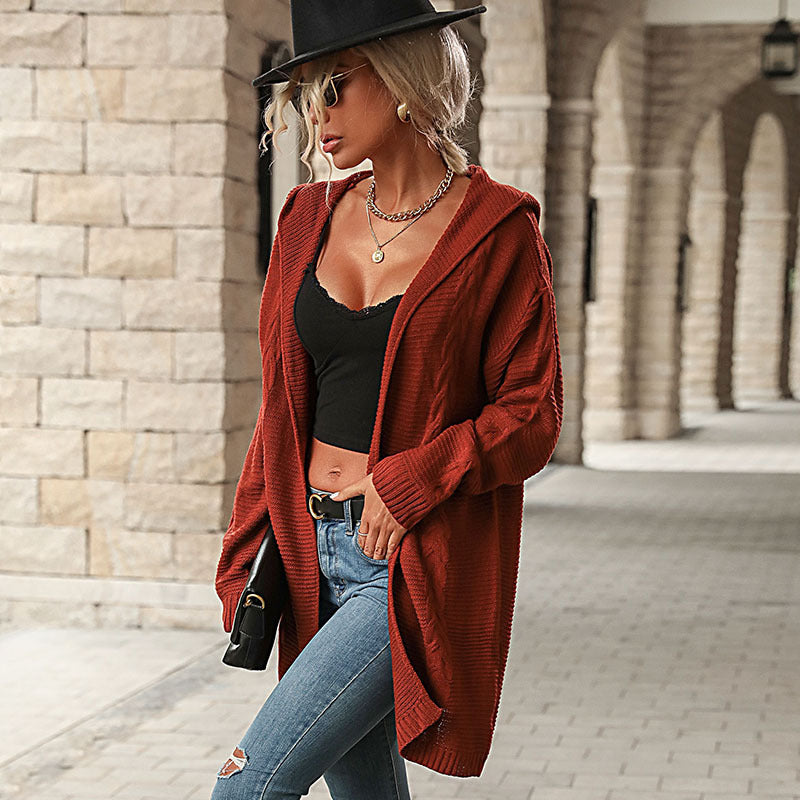 Women's Oversized Knit Cardigan with Hood and Front Pockets Chichicherry