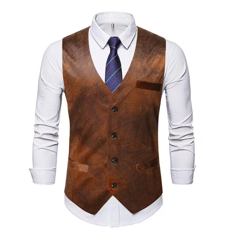 Herren Tweed‑Weste mit Lederträgern und Vintage‑Details Chichicherry